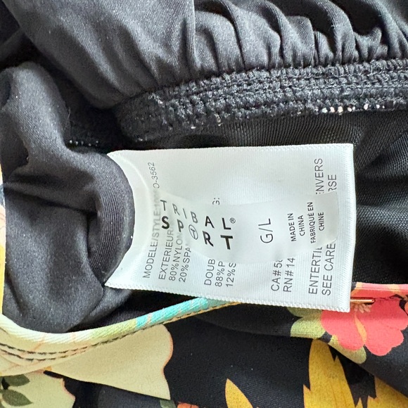 TRIBAL SPORT floral one-piece swimsuit v-neck tummy control beach vacation sz L - Picture 11 of 14